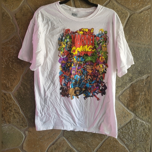 Marvel Mens T Shirt White Comic Graphic Large Cotton Crew Short Sleeve Tee - Picture 1 of 6
